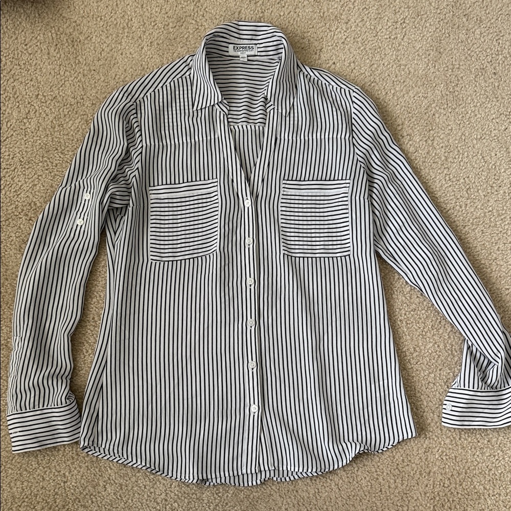 Express Portofino Shirt Black and White Striped Button Up Shirt